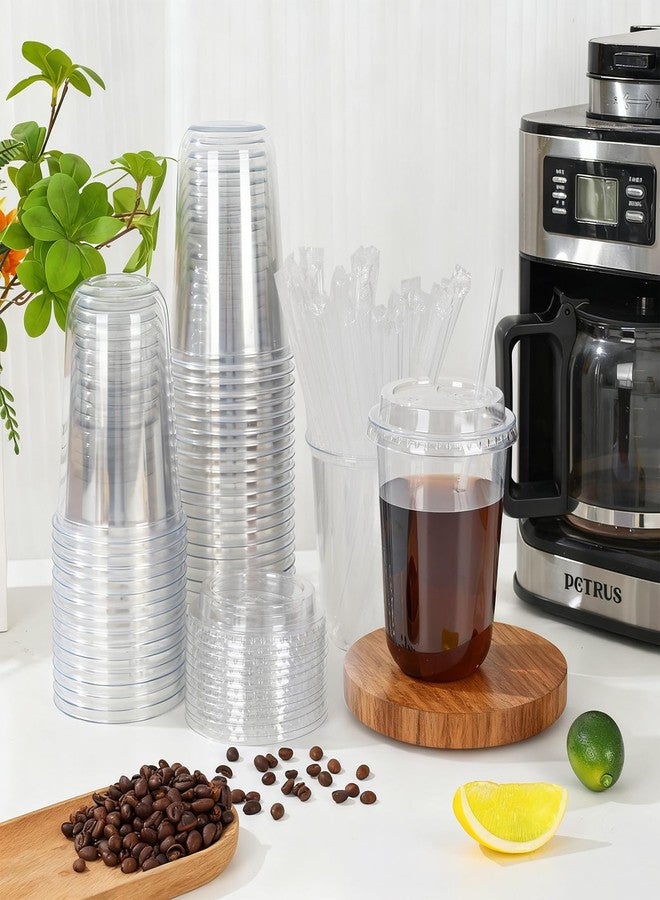Kesaplan 50 Set 16oz Clear Plastic Cups with Lids & Straws, Disposable Round Bottom To Go Iced Coffee Drinking Cup for Cold Beverage Smoothies Juice Lemonade Slushies Milkshake Party Catering Supplies - Image 5